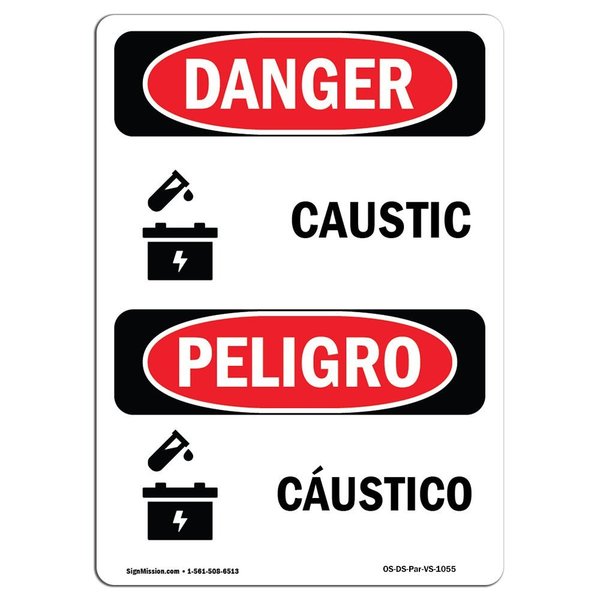 Signmission Safety Sign, OSHA Danger, 24" Height, Aluminum, Caustic, Bilingual Spanish OS-DS-A-1824-VS-1055